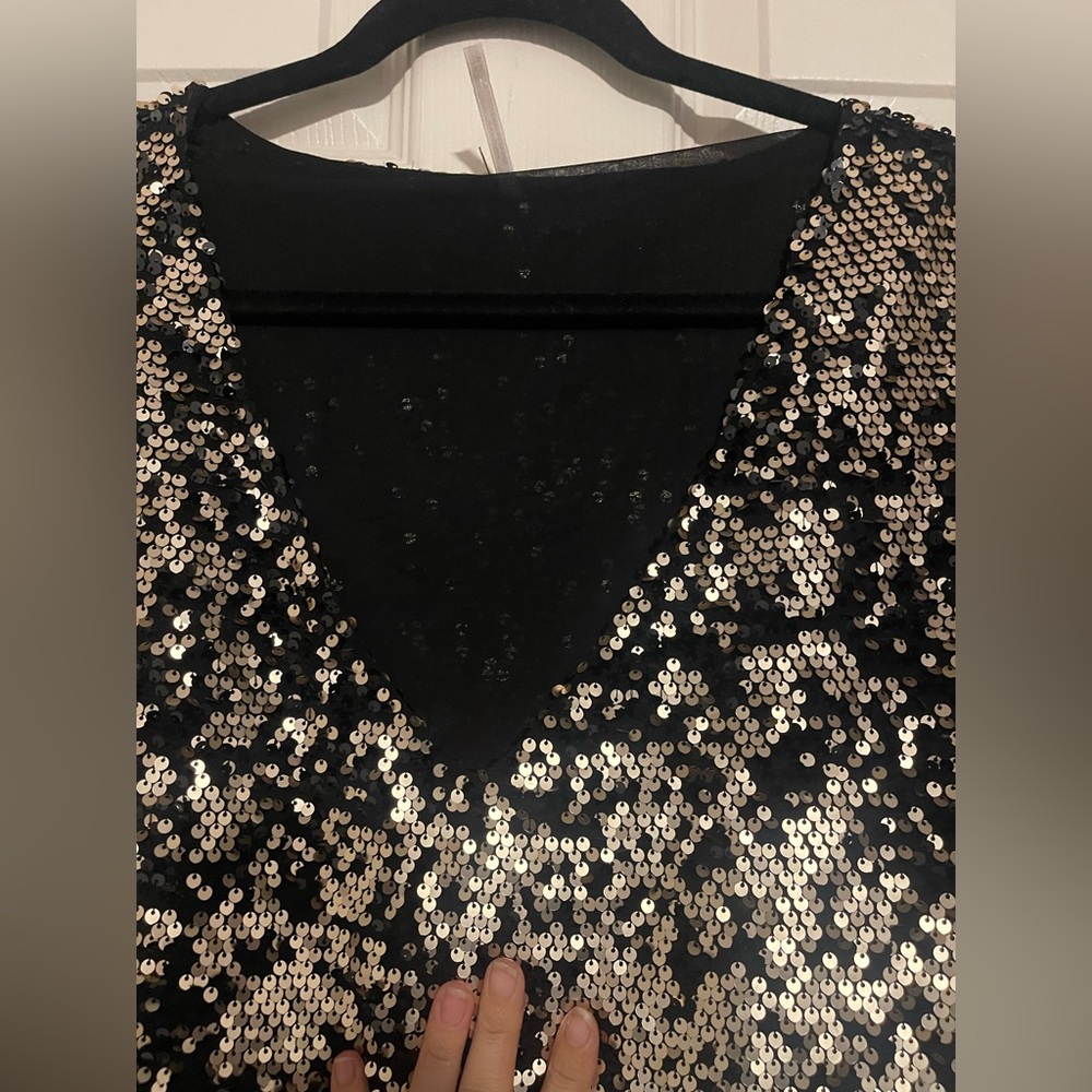 Free People Pop Goes The Party Sequin Mini Tunic Dress • XS • Black Gold - Picture 5 of 11